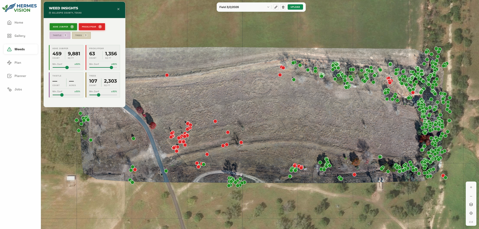 Hermes Vision web platform: species map and distribution