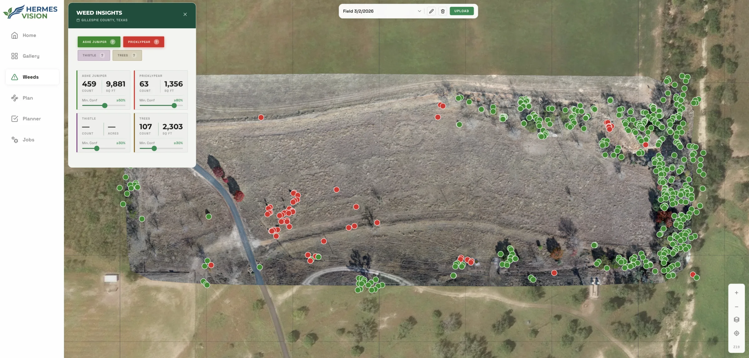 Hermes Vision web platform: species map and distribution